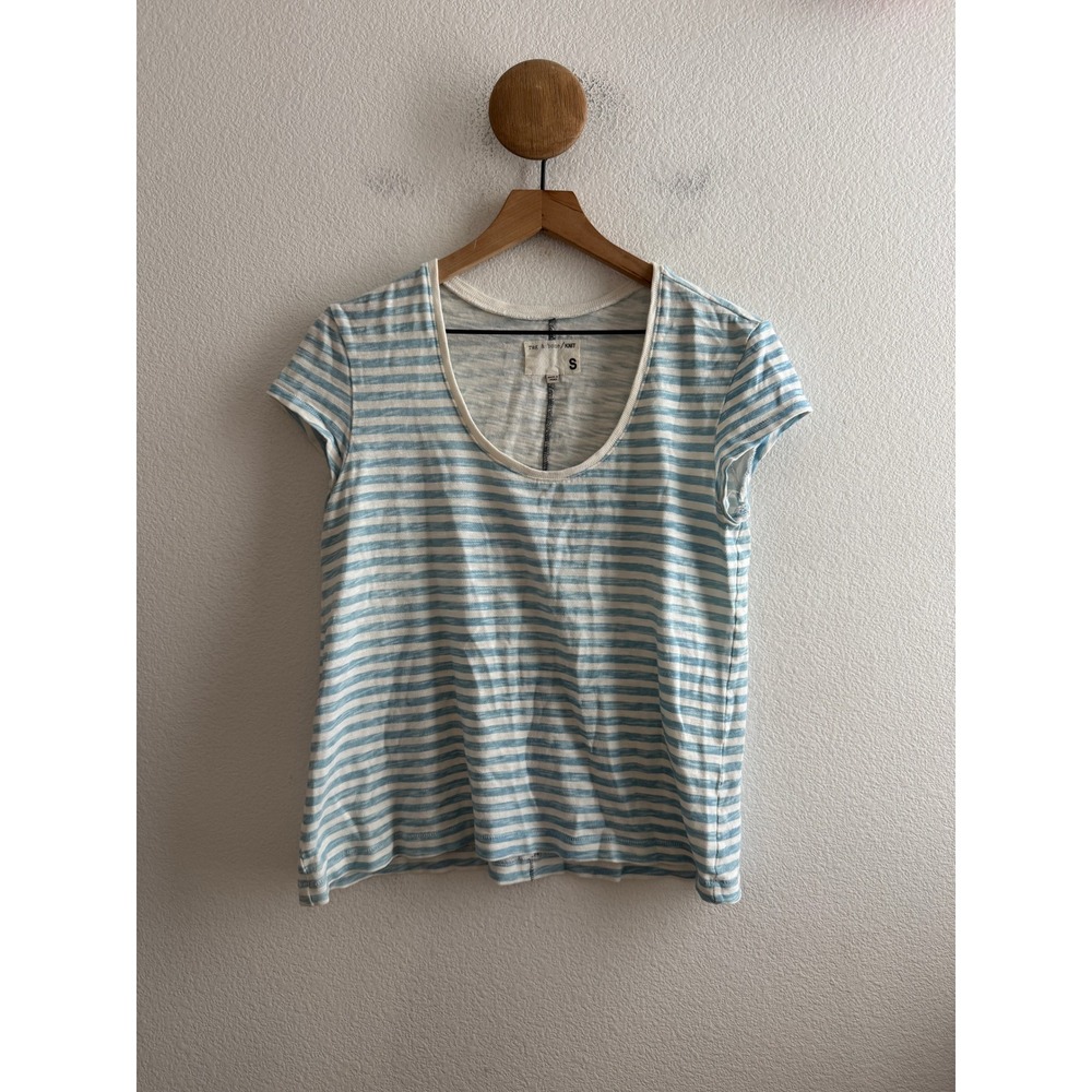 Rag & Bone Blue White Striped Scoop Neck Cotton Tee Shirt Small
